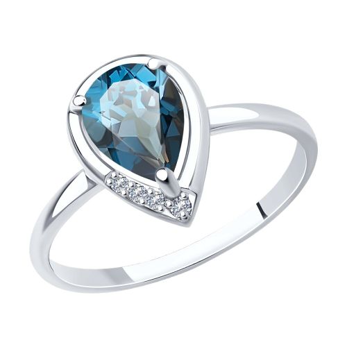 Кольцо из белого золота с бриллиантом и топазом р. 18 SOKOLOV Diamonds