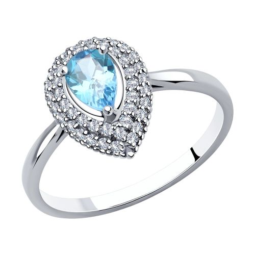Кольцо из белого золота с бриллиантом/аквамарином р. 17,5 SOKOLOV Diamonds