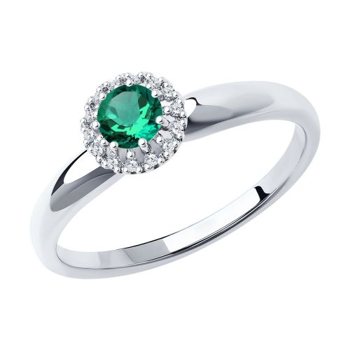 Кольцо из белого золота с бриллиантом/изумрудом р. 15,5 SOKOLOV Diamonds