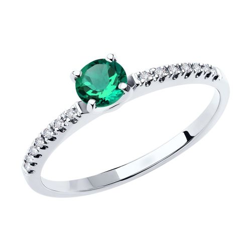 Кольцо из белого золота с бриллиантом/изумрудом р. 16 SOKOLOV Diamonds