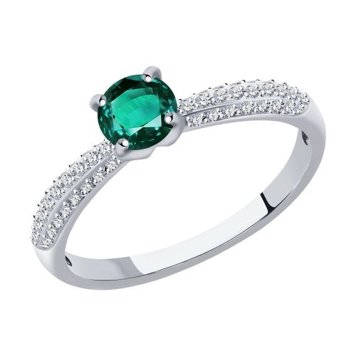 Кольцо из белого золота с бриллиантом/изумрудом р. 16,5 SOKOLOV Diamonds