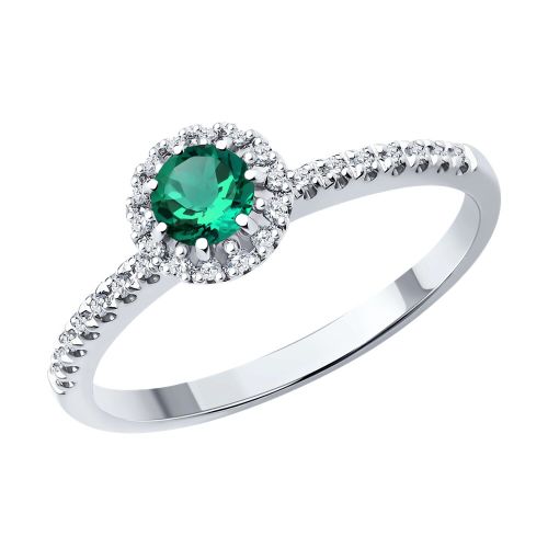 Кольцо из белого золота с бриллиантом/изумрудом р. 17,5 SOKOLOV Diamonds
