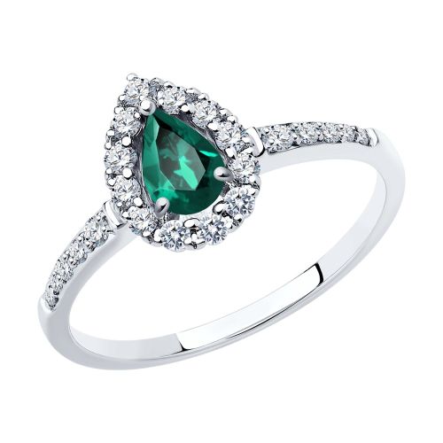 Кольцо из белого золота с бриллиантом/изумрудом р. 18 SOKOLOV Diamonds