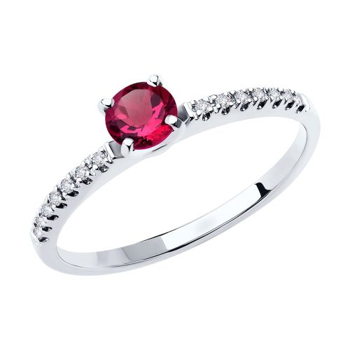 Кольцо из белого золота с бриллиантом/рубином р. 17 SOKOLOV Diamonds