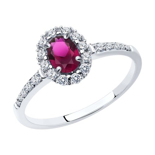 Кольцо из белого золота с бриллиантом/рубином р. 17,5 SOKOLOV Diamonds