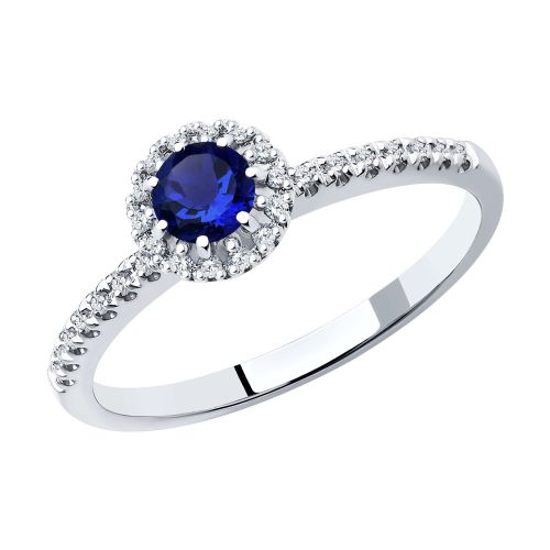 Кольцо из белого золота с бриллиантом/сапфиром р. 15,5 SOKOLOV Diamonds