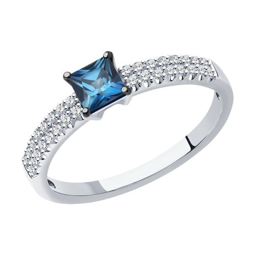 Кольцо из белого золота с бриллиантом/сапфиром р. 16 SOKOLOV Diamonds