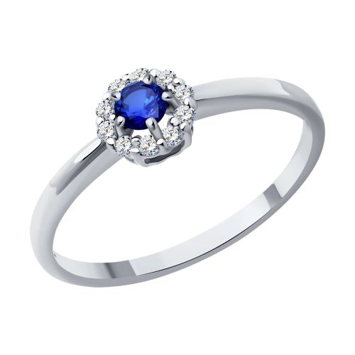 Кольцо из белого золота с бриллиантом/сапфиром р. 16,5 Diamant