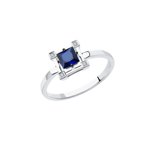 Кольцо из белого золота с бриллиантом/сапфиром р. 17 Diamant