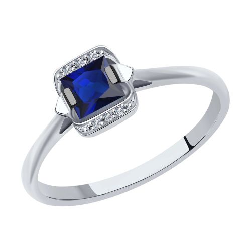 Кольцо из белого золота с бриллиантом/сапфиром р. 17 SOKOLOV Diamonds