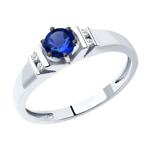 Кольцо из белого золота с бриллиантом/сапфиром р. 17,5 SOKOLOV Diamonds