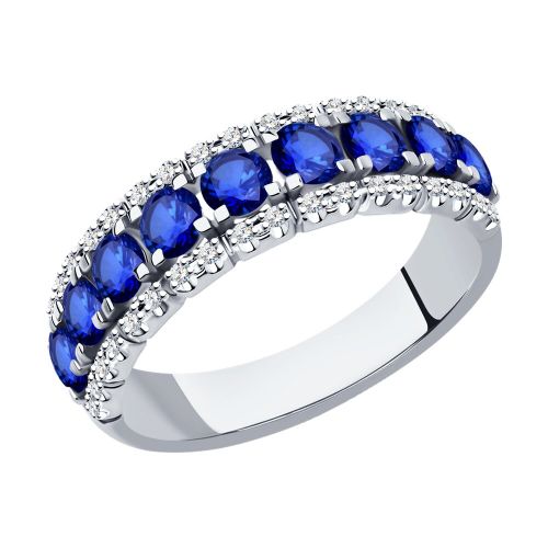 Кольцо из белого золота с бриллиантом/сапфиром р. 18 SOKOLOV Diamonds