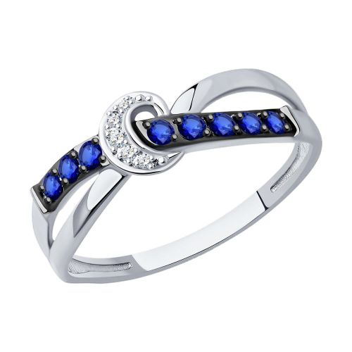 Кольцо из белого золота с бриллиантом/сапфиром р. 18,5 SOKOLOV Diamonds