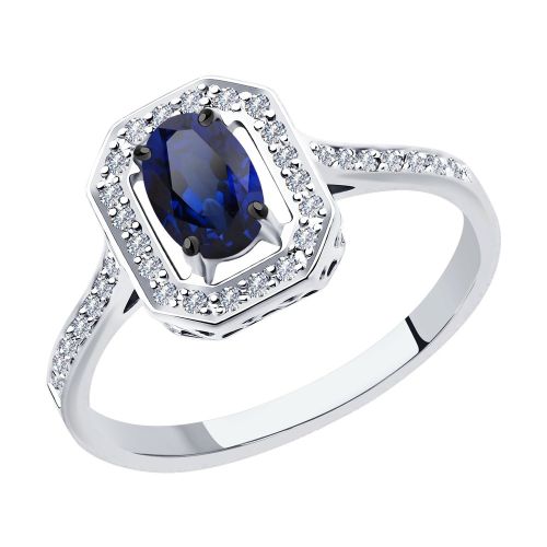 Кольцо из белого золота с бриллиантом/сапфиром р. 19 SOKOLOV Diamonds
