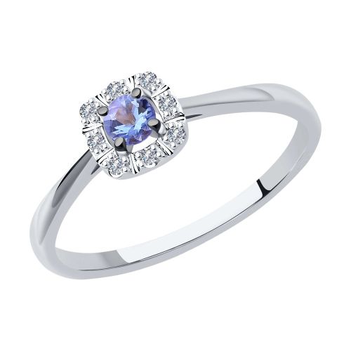 Кольцо из белого золота с бриллиантом/танзанитом р. 15,5 SOKOLOV Diamonds