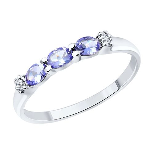 Кольцо из белого золота с бриллиантом/танзанитом р. 16 SOKOLOV Diamonds