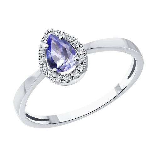 Кольцо из белого золота с бриллиантом/танзанитом р. 16,5 SOKOLOV Diamonds