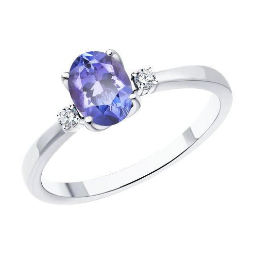 Кольцо из белого золота с бриллиантом/танзанитом р. 17 SOKOLOV Diamonds