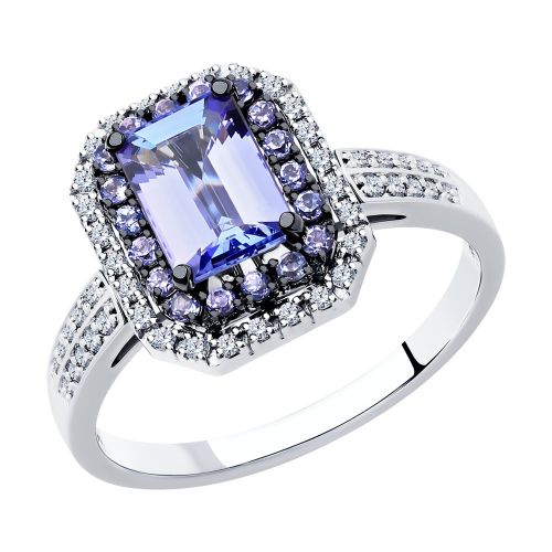 Кольцо из белого золота с бриллиантом/танзанитом р. 18 SOKOLOV Diamonds