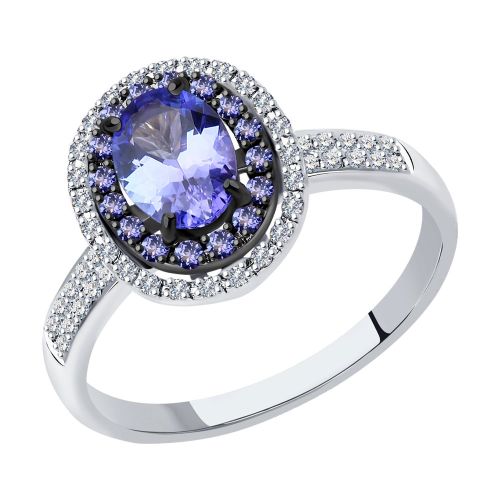 Кольцо из белого золота с бриллиантом/танзанитом р. 19 SOKOLOV Diamonds