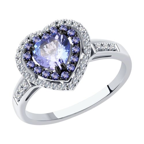 Кольцо из белого золота с бриллиантом/танзанитом р. 19,5 SOKOLOV Diamonds