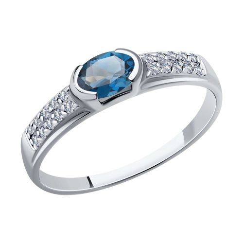 Кольцо из белого золота с бриллиантом/топазом р. 16,5 SOKOLOV Diamonds
