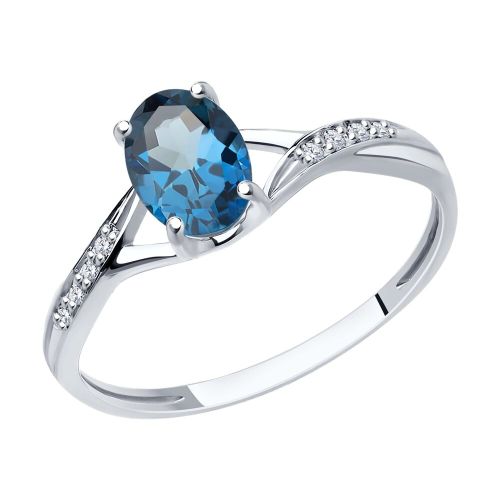 Кольцо из белого золота с бриллиантом/топазом р. 17,5 SOKOLOV Diamonds