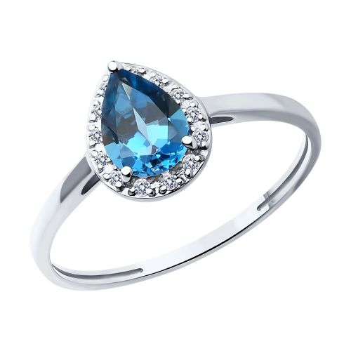Кольцо из белого золота с бриллиантом/топазом р. 18 SOKOLOV Diamonds