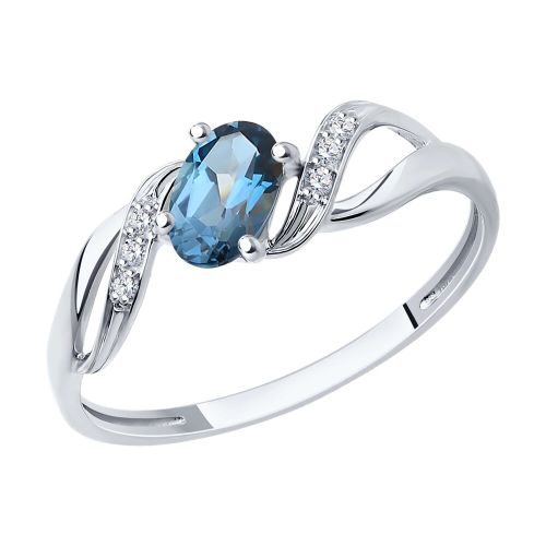 Кольцо из белого золота с бриллиантом/топазом р. 18,5 SOKOLOV Diamonds