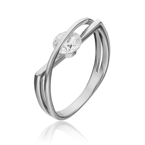 Кольцо из белого золота с фианитом р. 16 PLATINA jewelry