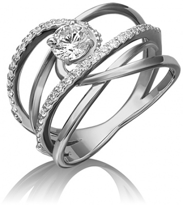 Кольцо из белого золота с фианитом р. 20 PLATINA jewelry