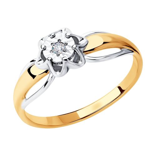 Кольцо из белого/красного золота с бриллиантом р.17.5 Diamant