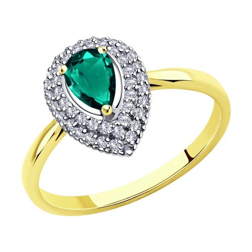 Кольцо из желтого золота с бриллиантом/изумрудом р. 17,5 SOKOLOV Diamonds
