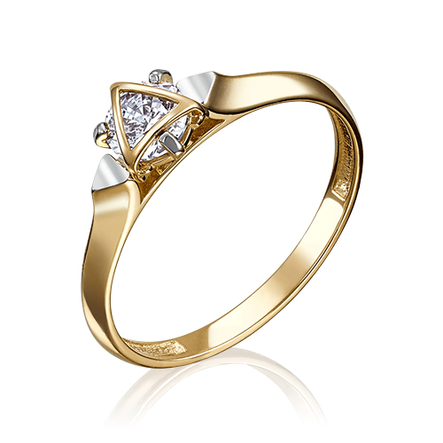 Кольцо из желтого золота с фианитом р. 16 PLATINA jewelry