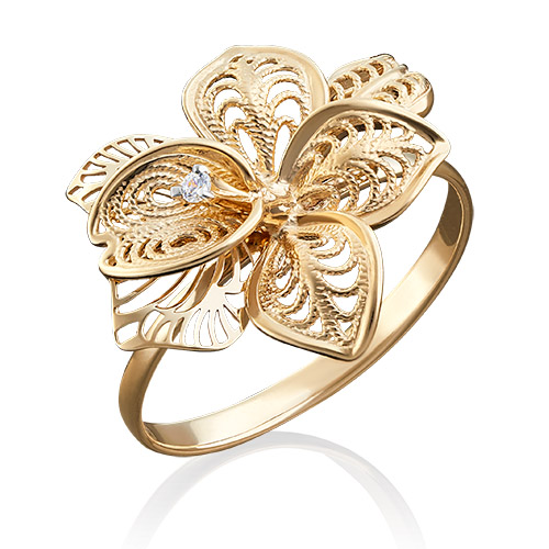 Кольцо из желтого золота с фианитом р. 17,5 PLATINA jewelry