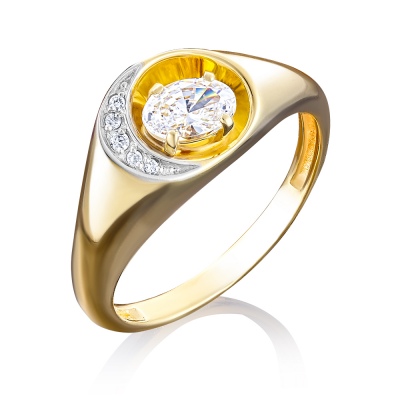 Кольцо из желтого золота с фианитом р. 18 PLATINA jewelry