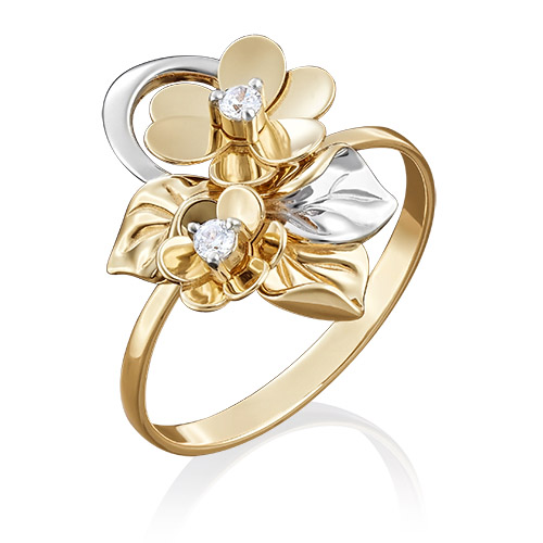 Кольцо из желтого золота с фианитом р. 18,5 PLATINA jewelry