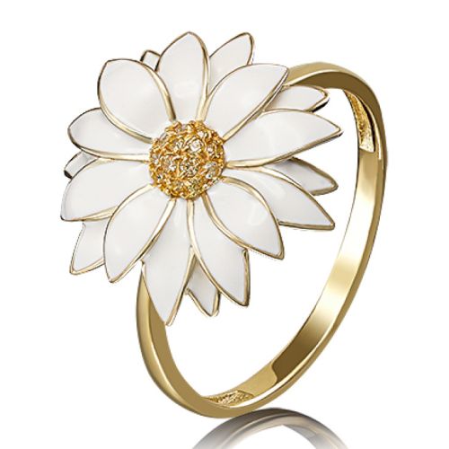 Кольцо из желтого золота с фианитом/эмалью р. 16,5 PLATINA jewelry