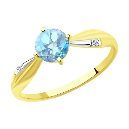 Кольцо из желтого золота с фианитом/топазом р. 17,5 Diamant