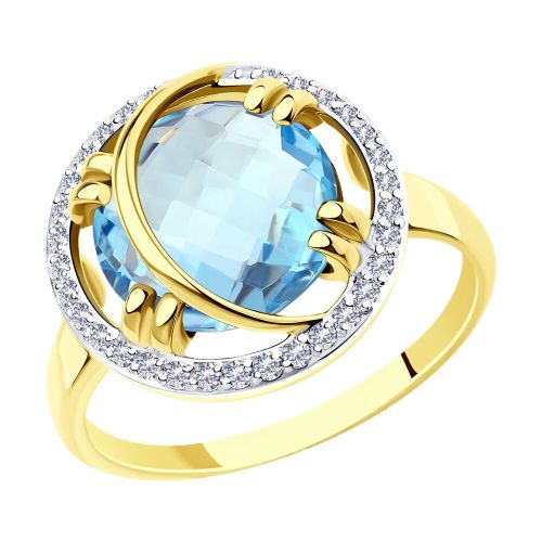 Кольцо из желтого золота с фианитом/топазом р. 18 Diamant