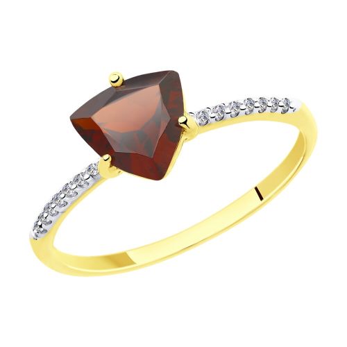 Кольцо из желтого золота с гранатом/фианитом р. 17 Diamant