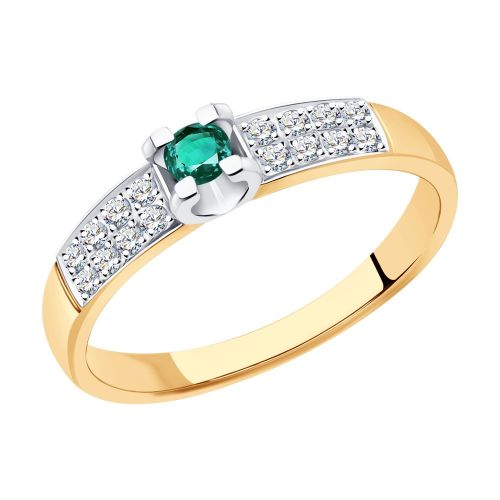 Кольцо из комбинированного золота с бриллиантом/изумрудом р. 17,5 SOKOLOV Diamonds