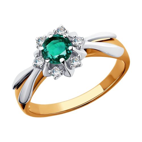 Кольцо из комбинированного золота с бриллиантом/изумрудом р. 18,5 SOKOLOV Diamonds