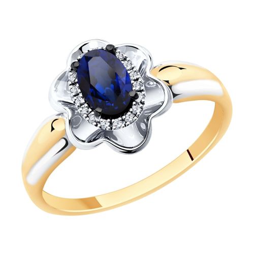 Кольцо из комбинированного золота с бриллиантом/сапфиром р. 17,5 Diamant