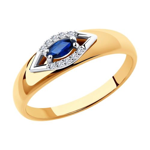 Кольцо из комбинированного золота с бриллиантом/сапфиром р. 19,5 SOKOLOV Diamonds