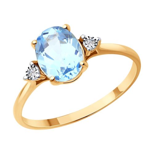 Кольцо из комбинированного золота с бриллиантом/топазом р. 17,5 SOKOLOV Diamonds