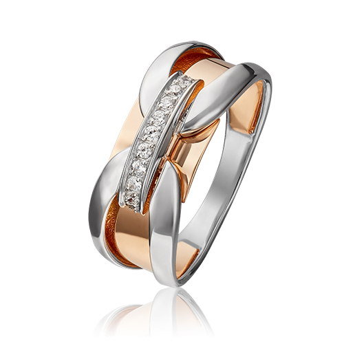 Кольцо из комбинированного золота с фианитом р. 16 PLATINA jewelry