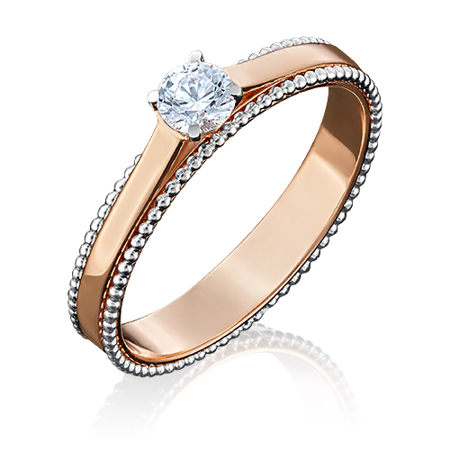 Кольцо из комбинированного золота с фианитом р. 18 PLATINA jewelry