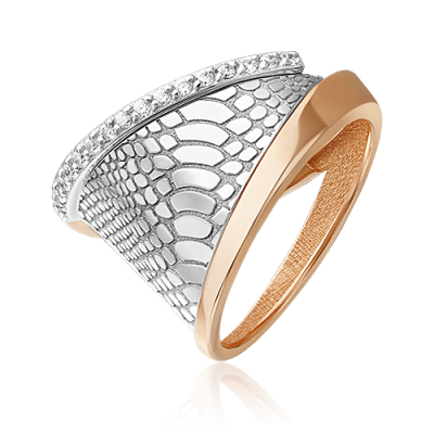 Кольцо из комбинированного золота с фианитом р. 19 PLATINA jewelry