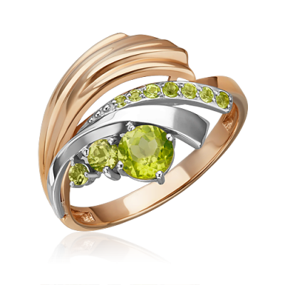 Кольцо из комбинированного золота с хризолитом р. 18,5 PLATINA jewelry